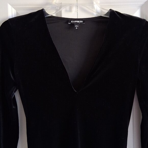 EXPRESS Long Sleeve Black Velvet Bodysuit Women's Size XS - Picture 6 of 16